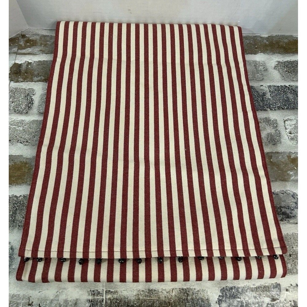 Red Ticking Stripe Table Runner Beaded Trim Christmas Home Decor Centerpiece